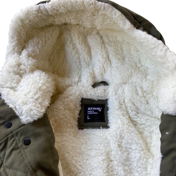 Sinsay Men's Collection Jacket Sherpa Lined Large Polish European Military Green - Picture 3 of 9